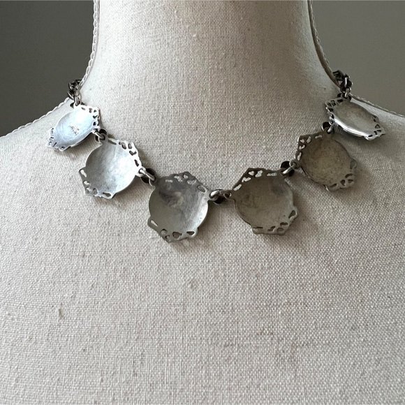 Vintage Ethnic Thai Siam Black Niello Sterling Silver Link Choker Necklace Dance - Picture 6 of 9